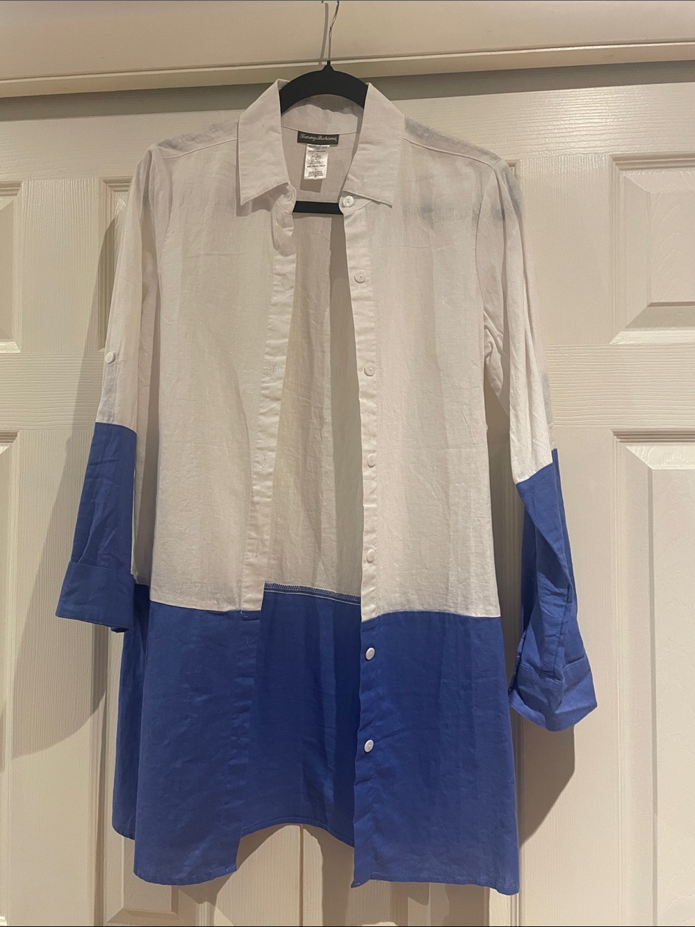Tommy Bahama White Shirt with Navy Accent
